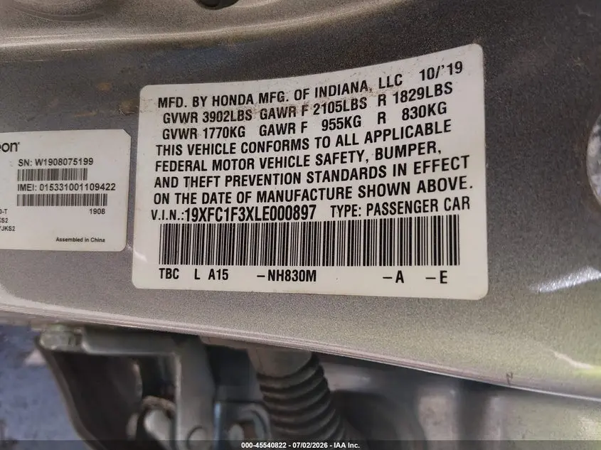 2020 HONDA CIVIC EX