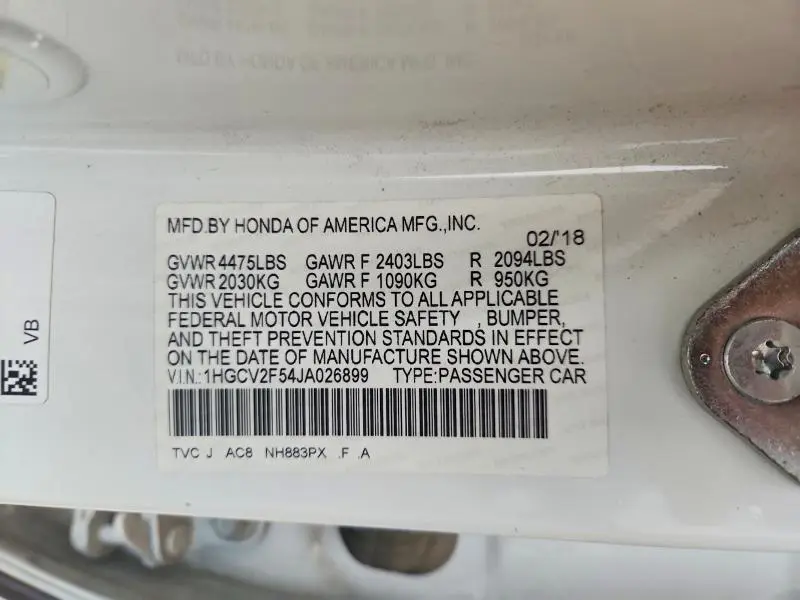 2018 HONDA ACCORD EXL  