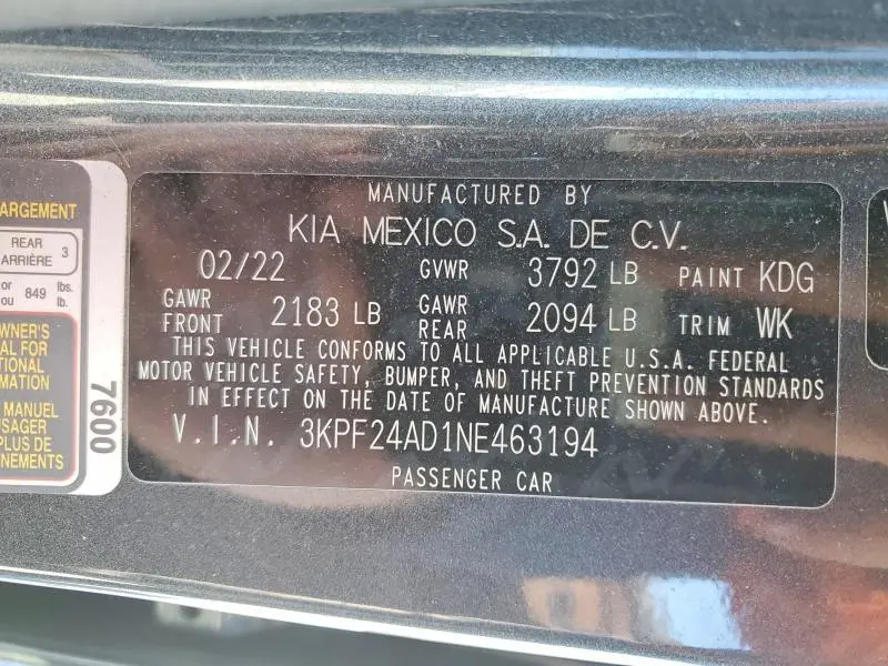 2022 KIA FORTE FE  