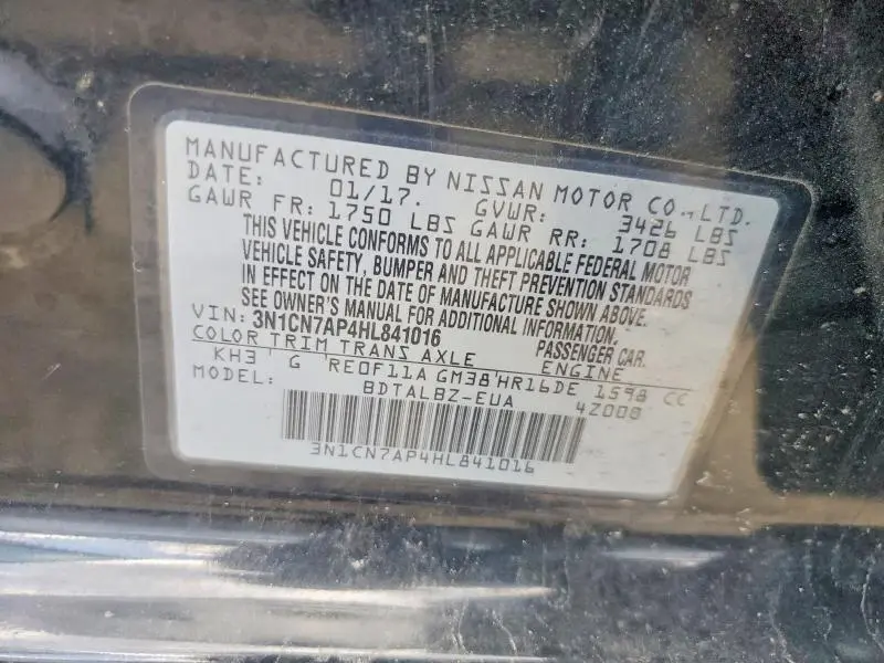 2017 NISSAN VERSA 1.6 SV  