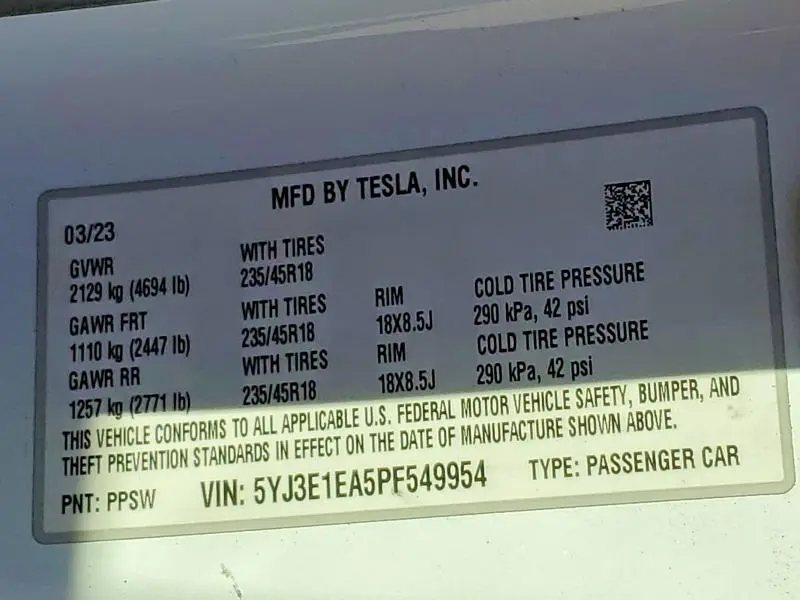 2023 TESLA MODEL 3   