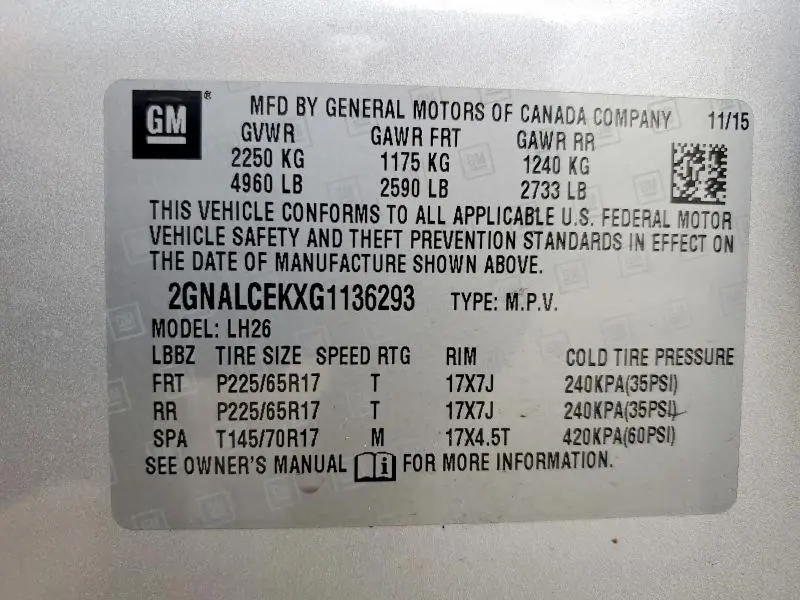 2016 CHEVROLET EQUINOX LT  