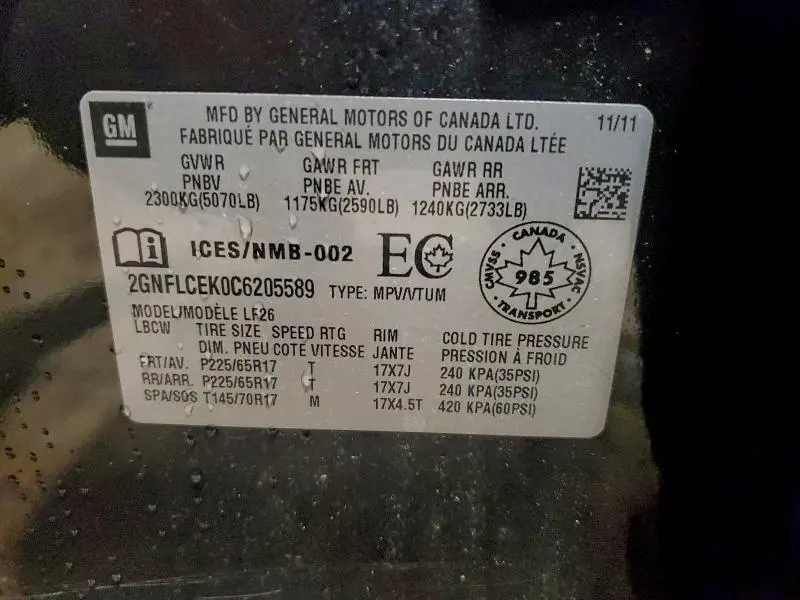 2012 CHEVROLET EQUINOX LS  