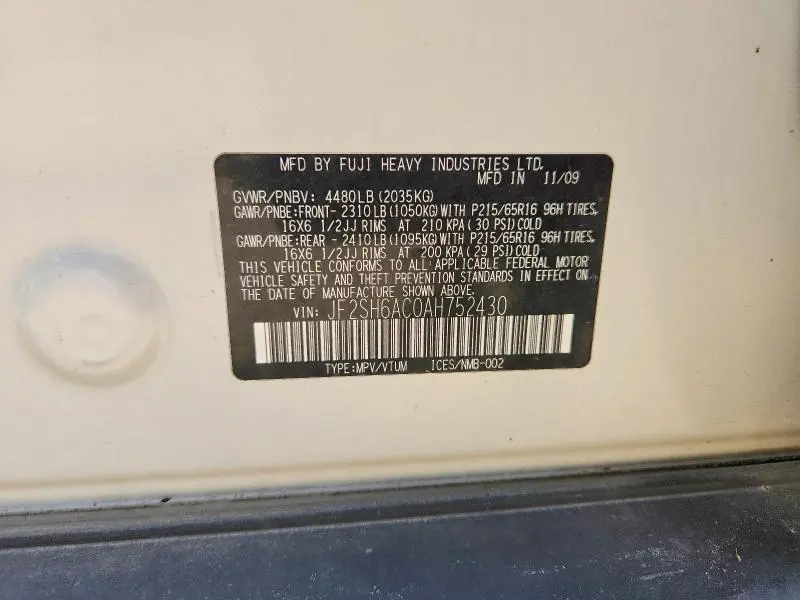 2010 SUBARU FORESTER 2.5X  