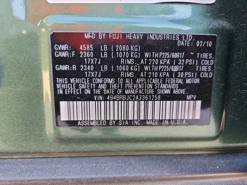 2010 SUBARU OUTBACK 2.5I LIMITED  