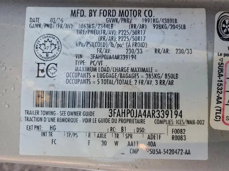 2010 FORD FUSION SEL  