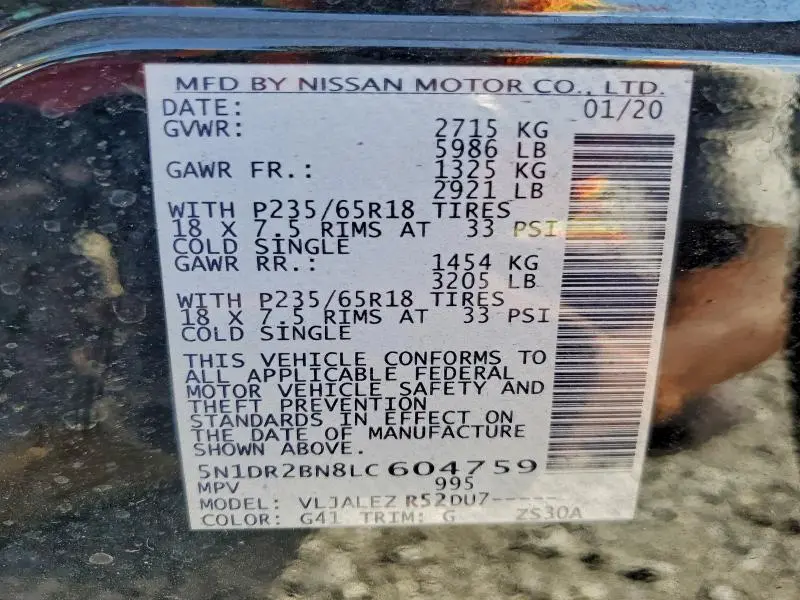 2020 NISSAN PATHFINDER SV  