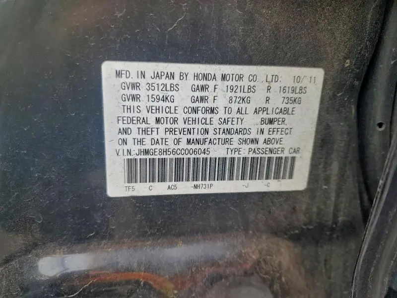 2012 HONDA FIT SPORT  