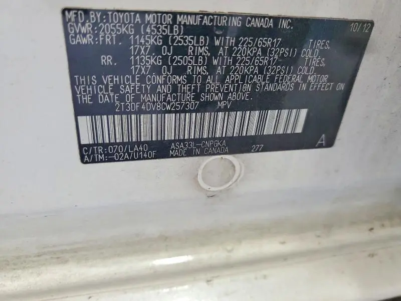 2012 TOYOTA RAV4 LIMITED  