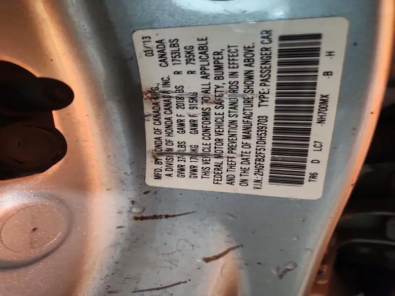 2013 HONDA CIVIC LX  