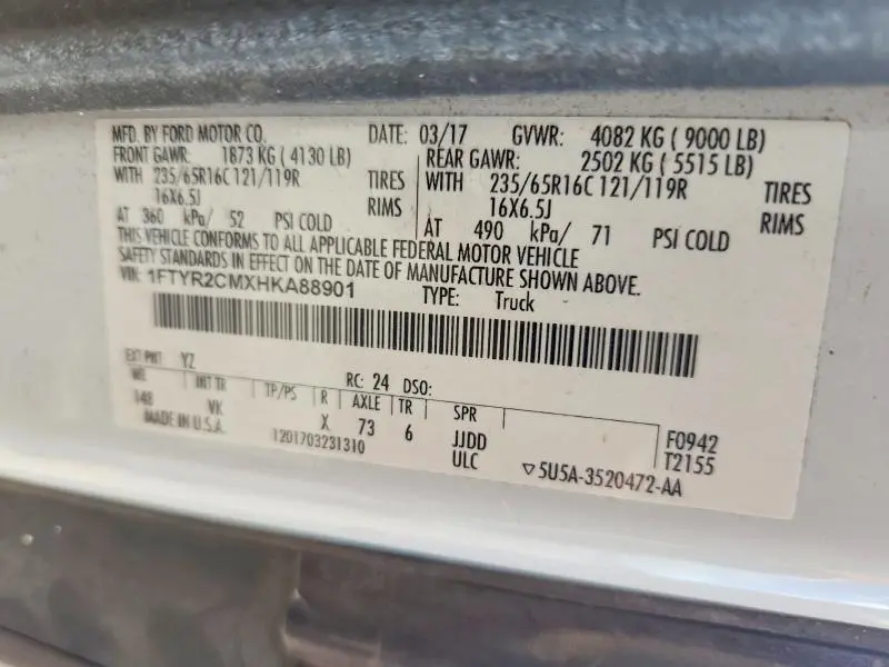 2017 FORD TRANSIT T-250  