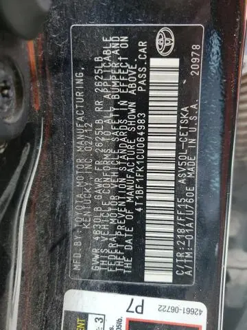 2012 TOYOTA CAMRY BASE  