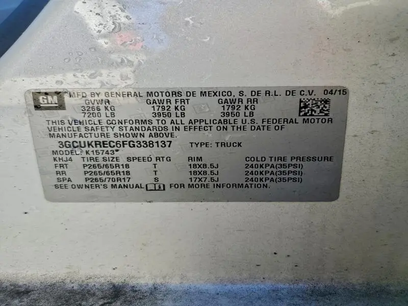 2015 CHEVROLET SILVERADO K1500 LT  