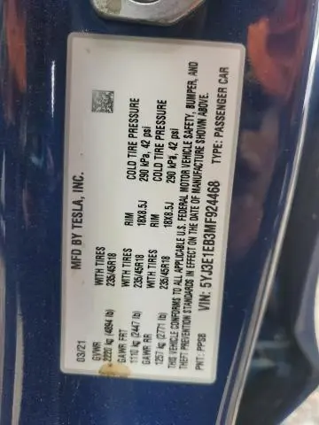 2021 TESLA MODEL 3 