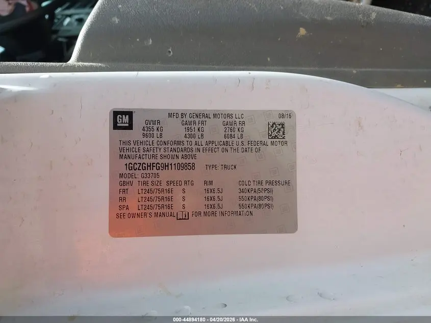 2017 CHEVROLET EXPRESS 3500 WORK VAN