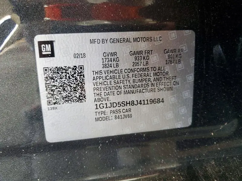 2018 CHEVROLET SONIC LT  