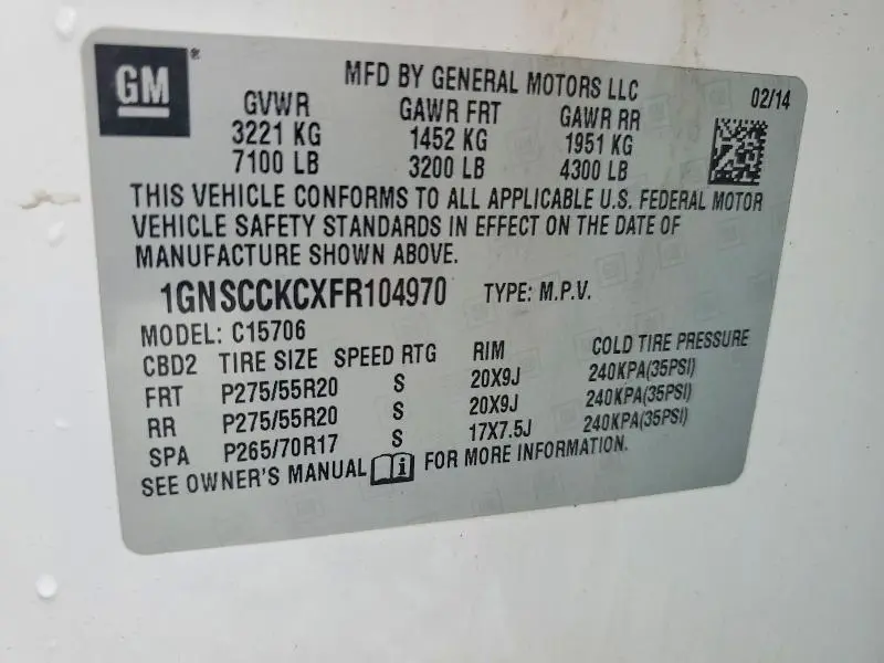 2015 CHEVROLET TAHOE C1500 LTZ  