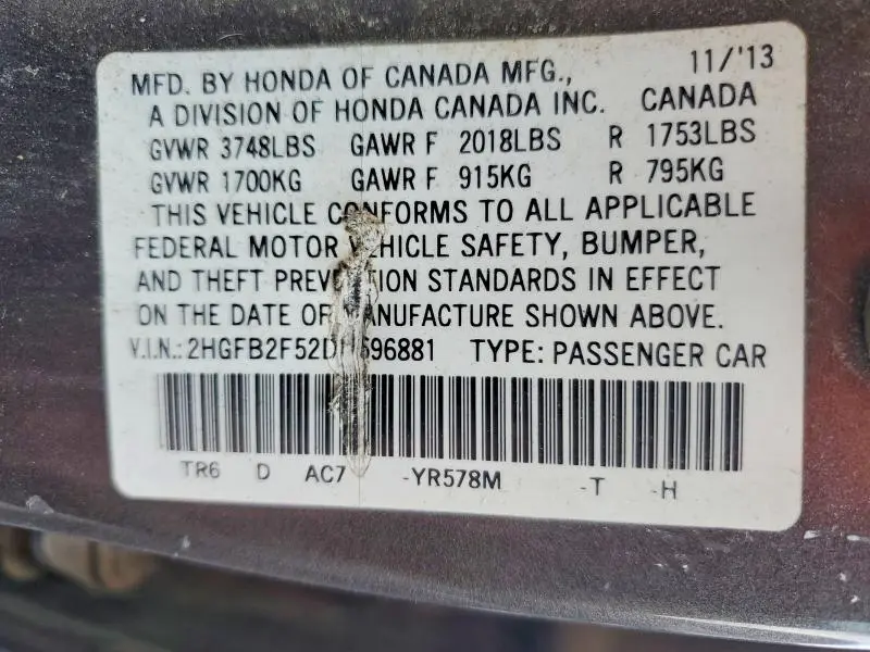 2013 HONDA CIVIC LX  