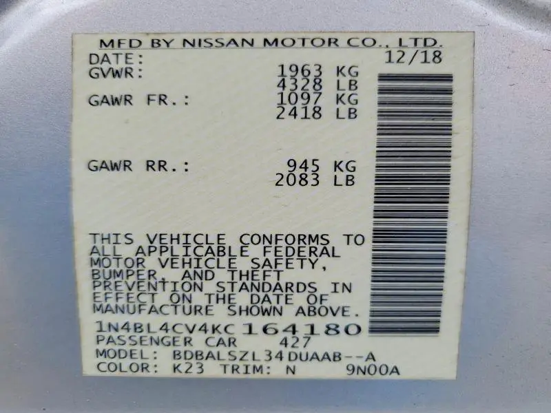 2019 NISSAN ALTIMA SR  