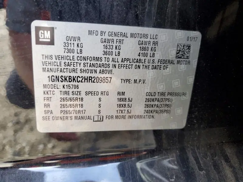 2017 CHEVROLET TAHOE K1500 LT  