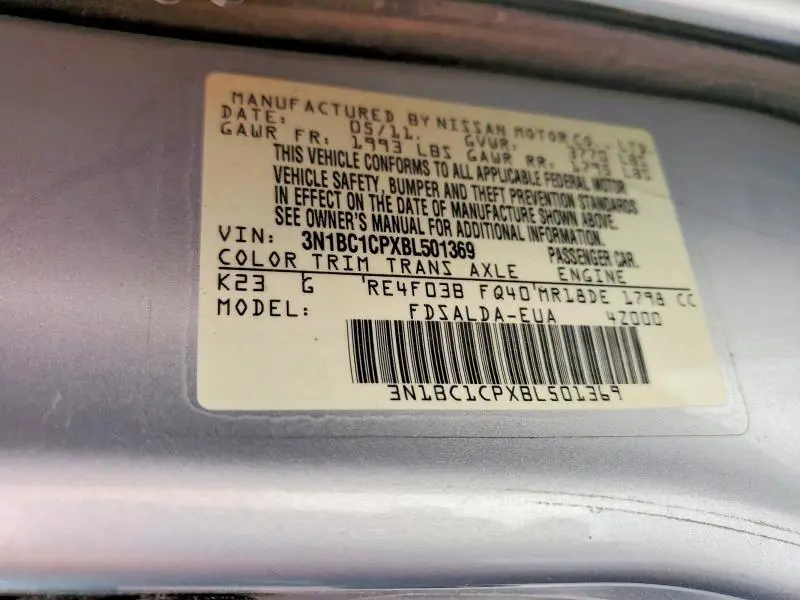 2011 NISSAN VERSA 1.8 S  
