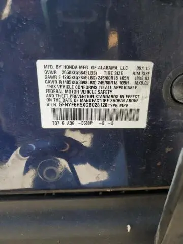 2016 HONDA PILOT EXL  