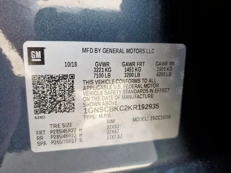 2019 CHEVROLET TAHOE C1500 LT  