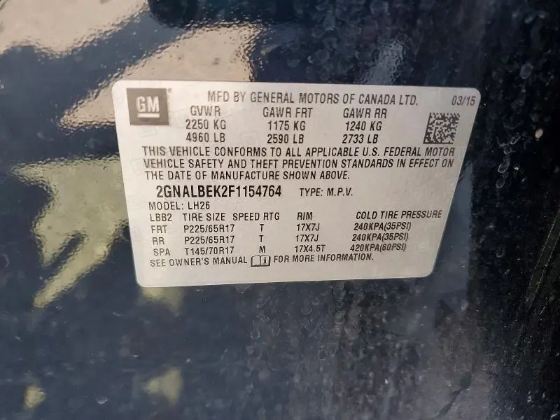 2015 CHEVROLET EQUINOX LT  