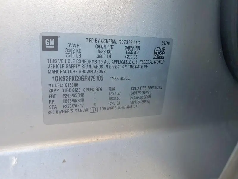 2016 GMC YUKON XL K1500 SLE  