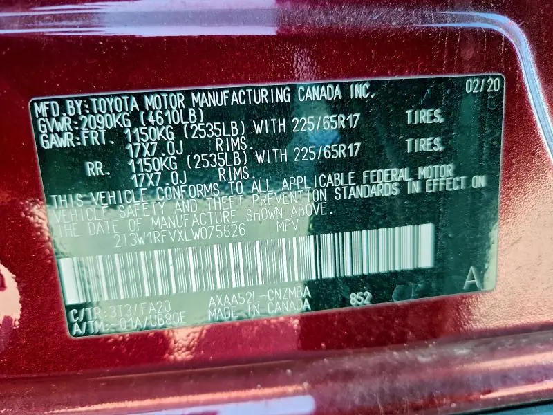 2020 TOYOTA RAV4 XLE  