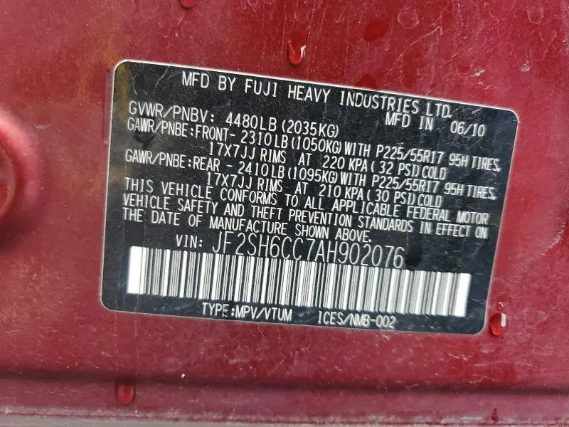 2010 SUBARU FORESTER 2.5X PREMIUM  