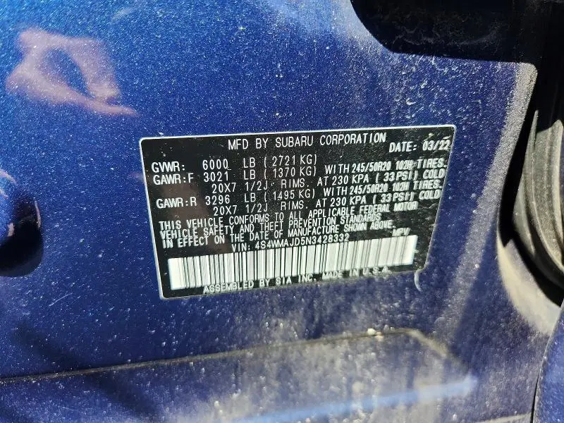2022 SUBARU ASCENT ONYX EDITION  