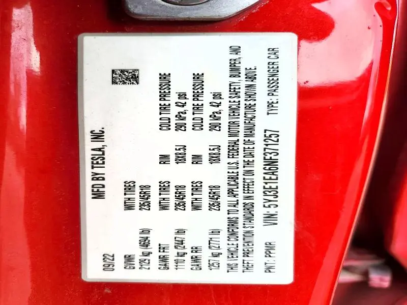 2022 TESLA MODEL 3   