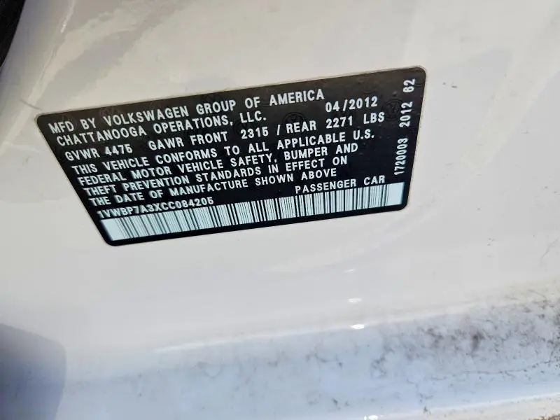 2012 VOLKSWAGEN PASSAT SE  