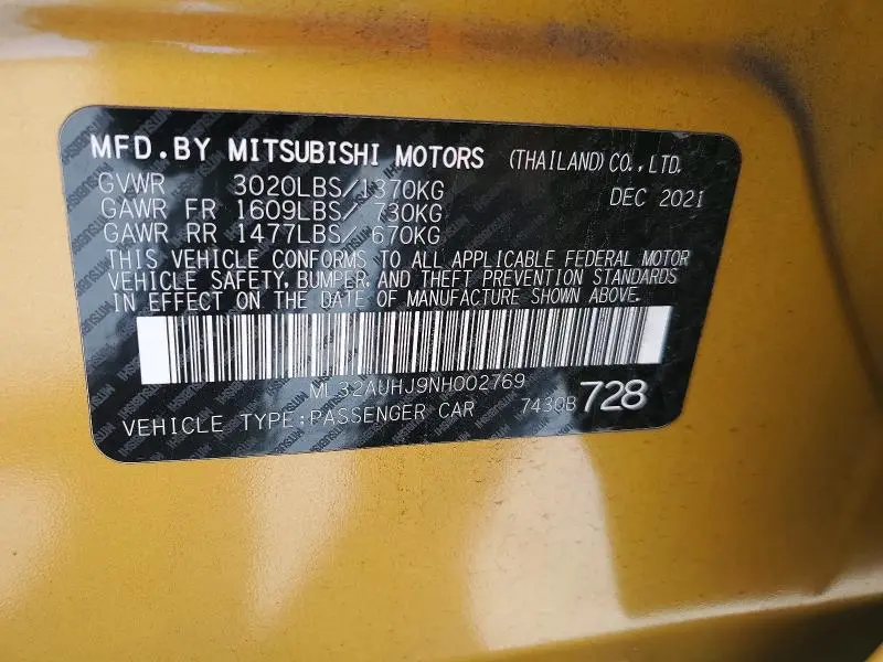 2022 MITSUBISHI MIRAGE ES  