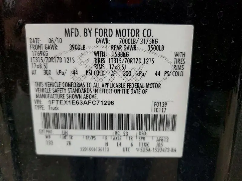 2010 FORD F150 SUPER CAB  