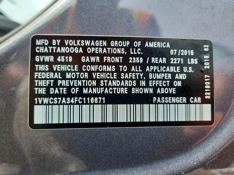 2015 VOLKSWAGEN PASSAT SEL  