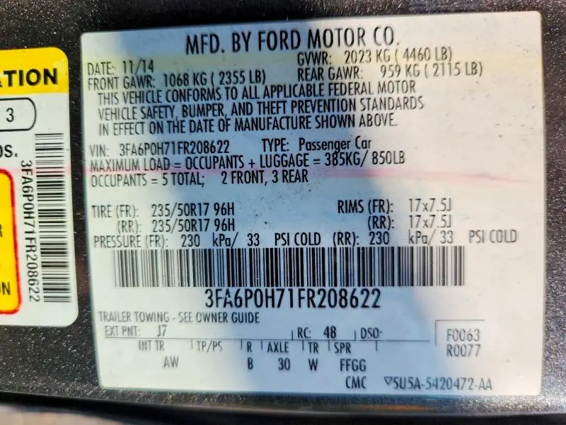 2015 FORD FUSION SE  