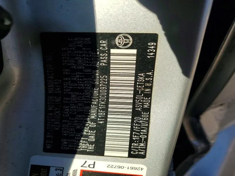 2012 TOYOTA CAMRY SE  