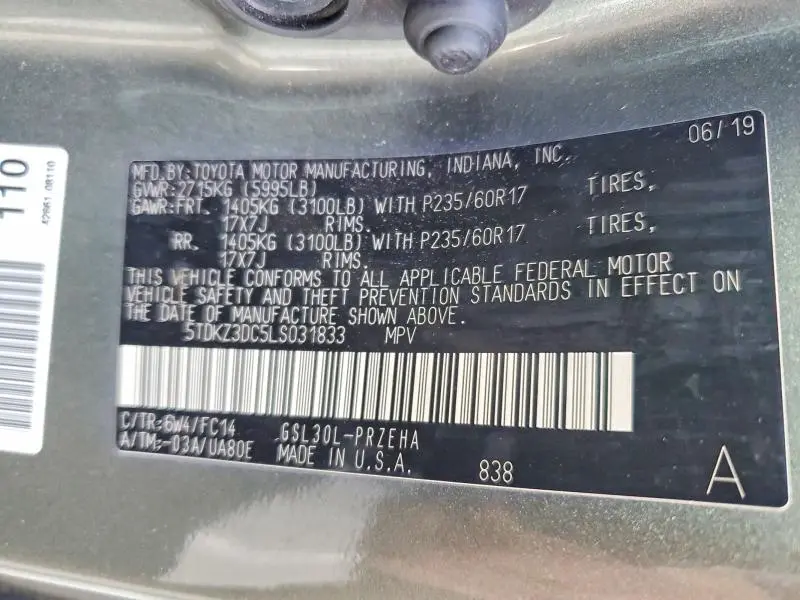 2020 TOYOTA SIENNA LE 8-PASSENGER  