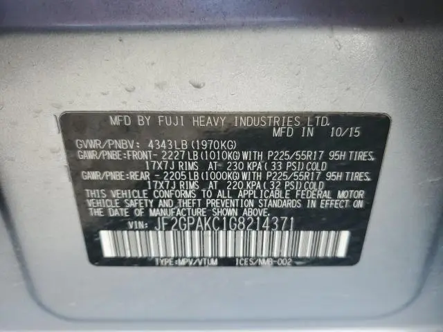 2016 SUBARU CROSSTREK LIMITED  