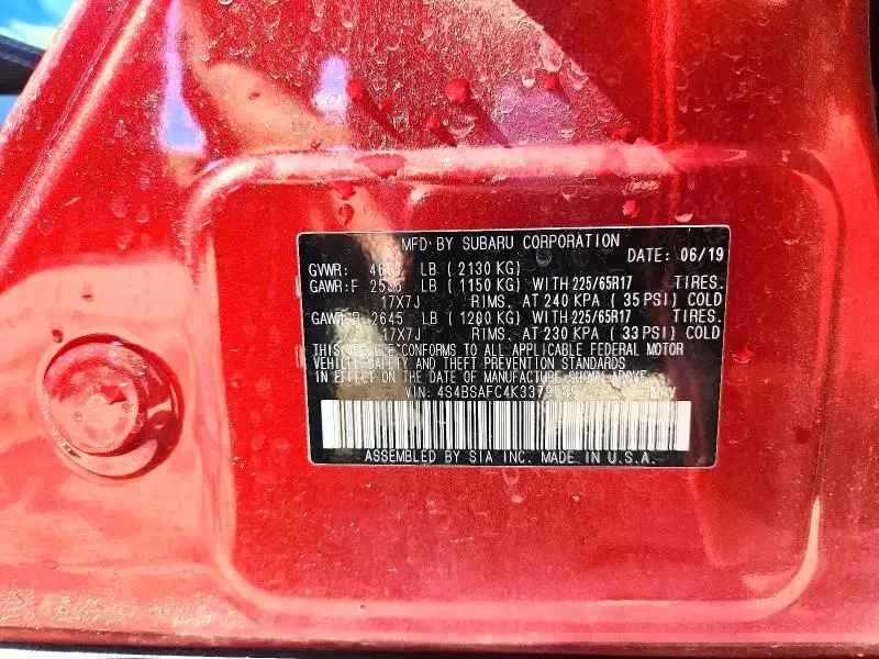 2019 SUBARU OUTBACK 2.5I PREMIUM  