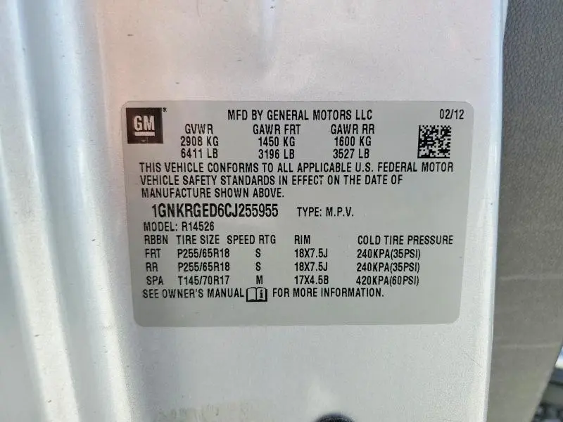 2012 CHEVROLET TRAVERSE LT  