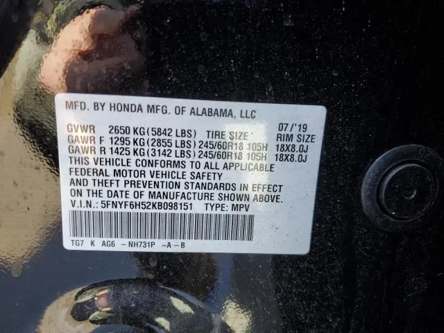 2019 HONDA PILOT EXL