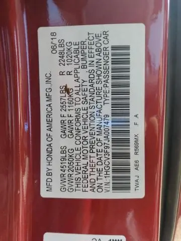 2018 HONDA ACCORD TOURING HYBRID  