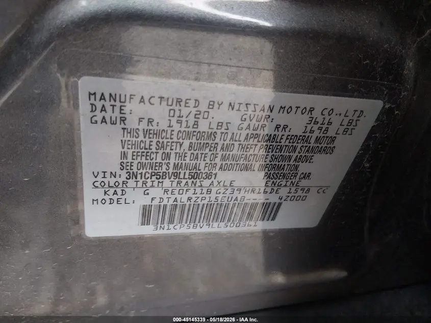 2020 NISSAN KICKS S XTRONIC CVT