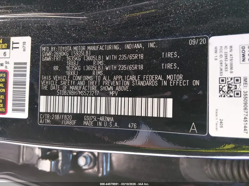 2021 TOYOTA HIGHLANDER LE
