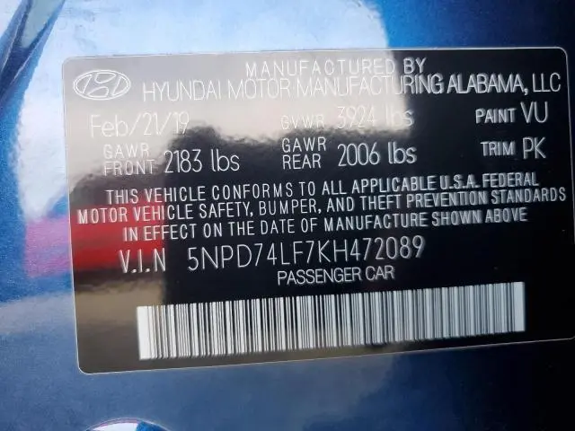 2019 HYUNDAI ELANTRA SE