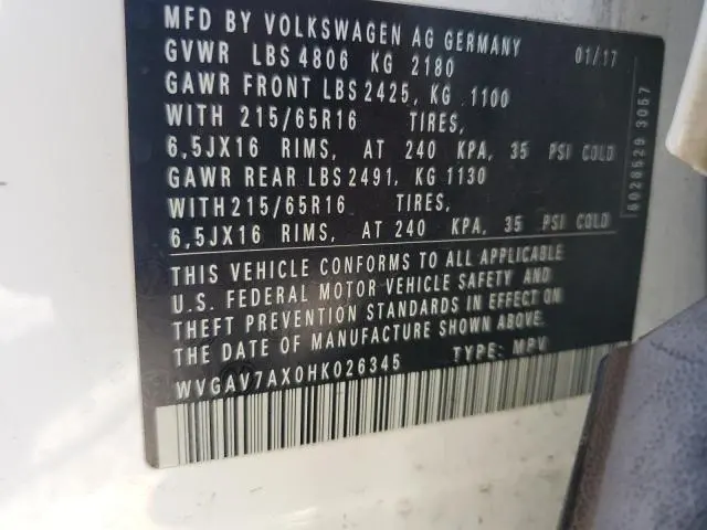 2017 VOLKSWAGEN TIGUAN S