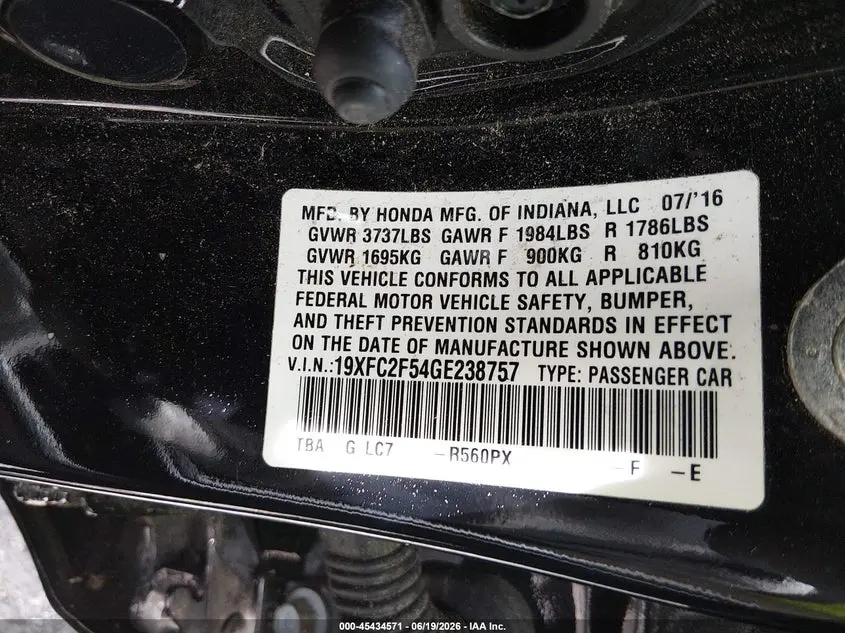 2016 HONDA CIVIC LX